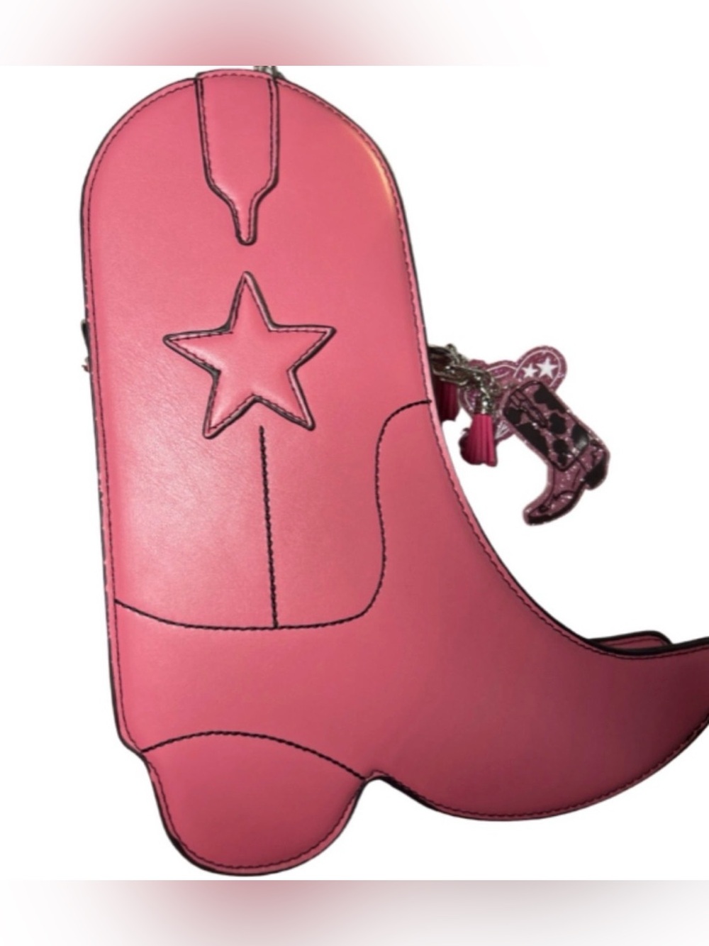 Cowboy Boot shaped Hot pink crossbody bag 4 glittery bag& dustbagcharmsNWOT